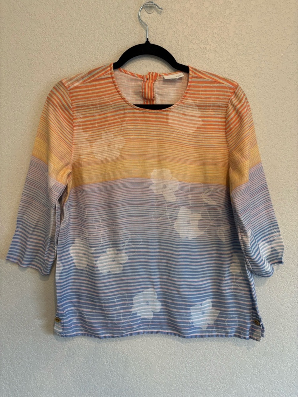 J.Jill 100% Linen Floral Stripe Tunic Top Blue Orange Lightweight XS - Picture 2 of 10